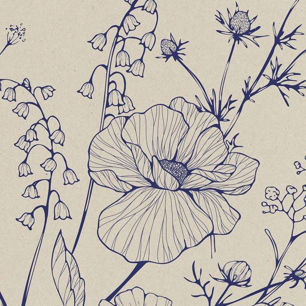 Papier peint Panoramique sur mesure Blue Linear Flowers en intissé