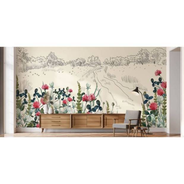 Papier peint Panoramique sur mesure Fleur de Trèfle intissé