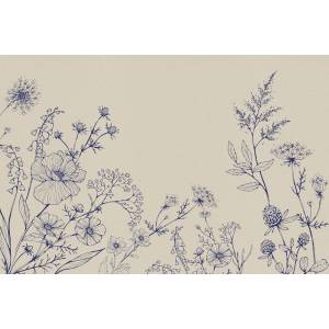 Papier peint Panoramique sur mesure Blue Linear Flowers en intissé